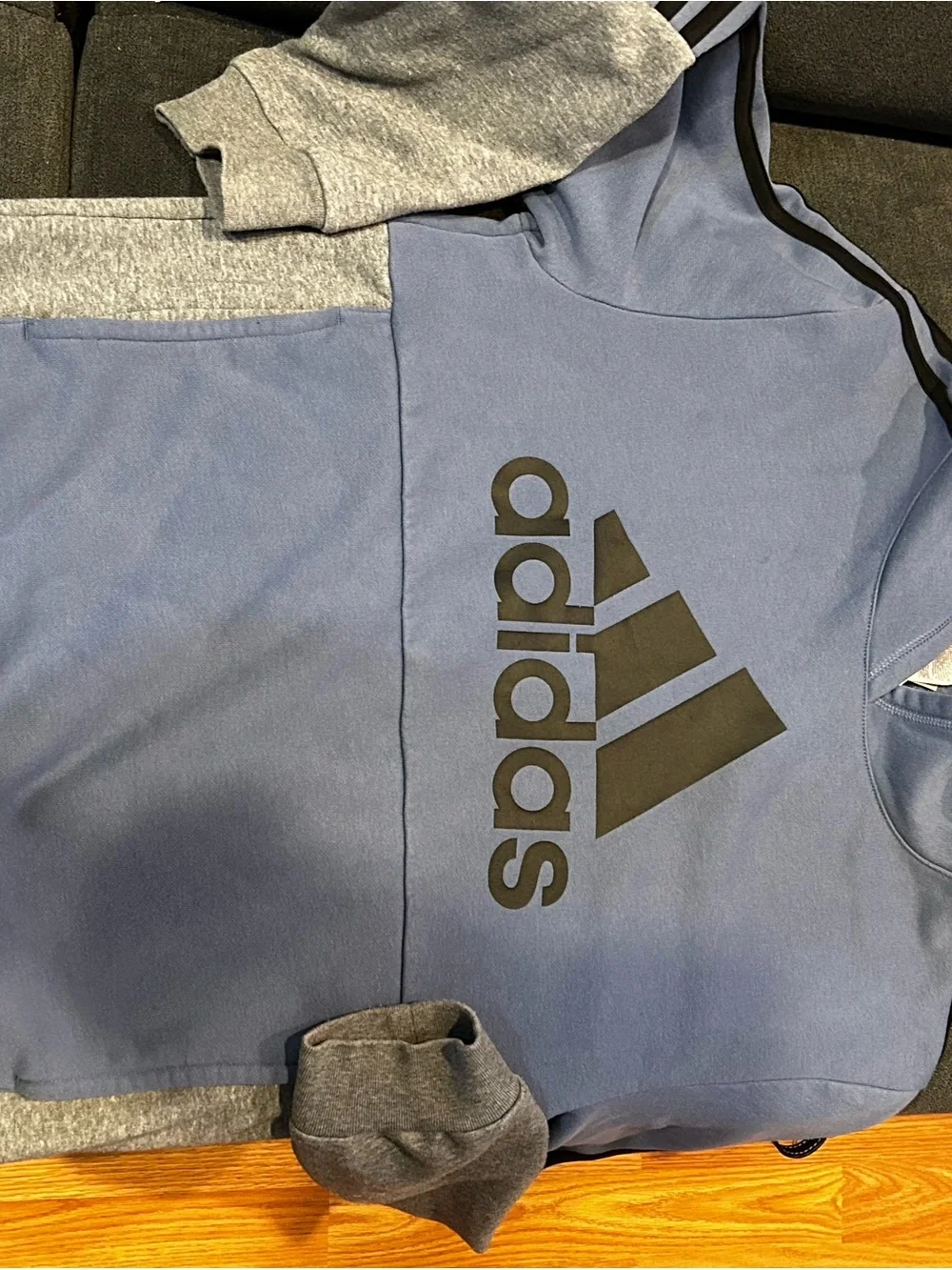 Adidas Blue & Grey Hooded Kids Sweatshirt with Black Logo 18/20 XL